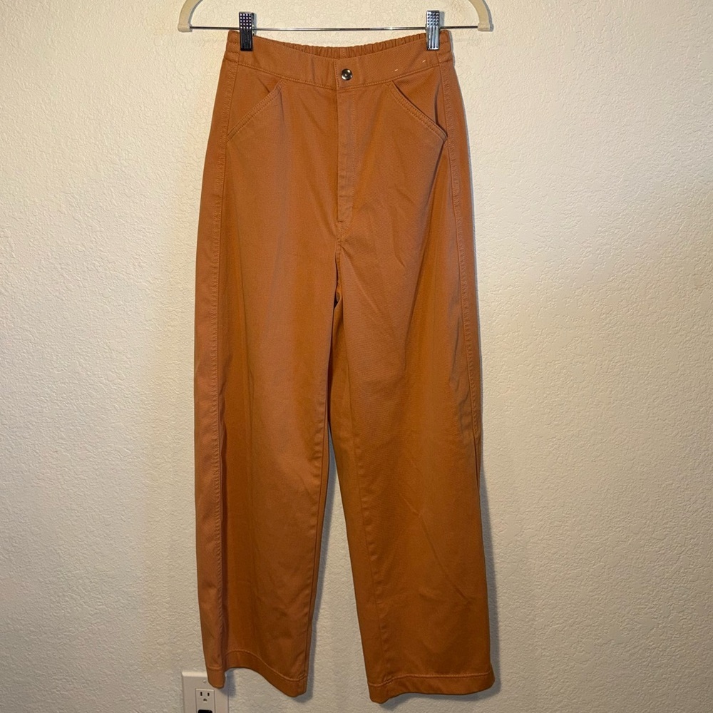 Uniqlo High Waist Orange Wide Leg Twill Casual Pants Size XS Gently Used - Picture 2 of 8